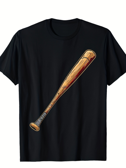 Men's Graphic T-Shirt Hand Drawn Wooden Pattern With Shaded Highlights On Baseball Bat