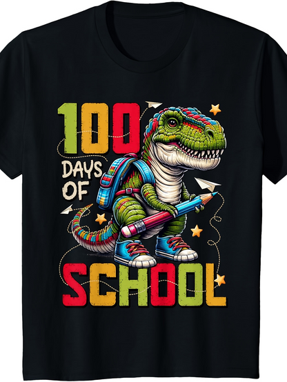 Men's Graphic T-Shirt One Hundred Days Of School Colorful Backpack Wearing Dinosaur
