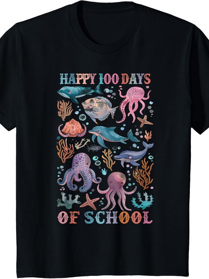 Men's Graphic T-Shirt Happy Days With Colorful Ocean Creatures Swimming Among Seaweed Octopus