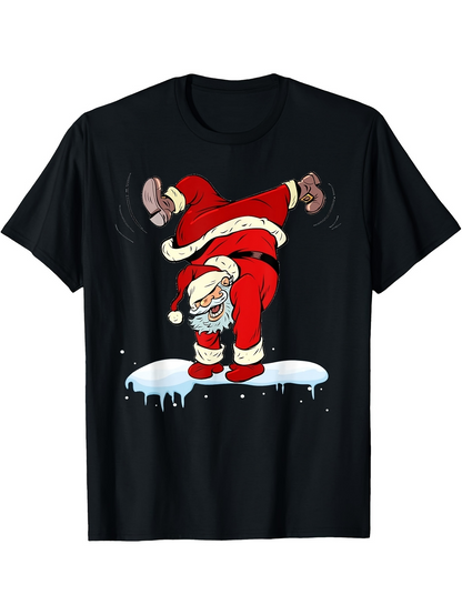 Men's Graphic T-Shirt Breakdancing Santa Claus With Snow And Winter Ice Surface