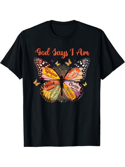 Men's Graphic T-Shirt God Says I Am Artistic Colorful Words Butterfly