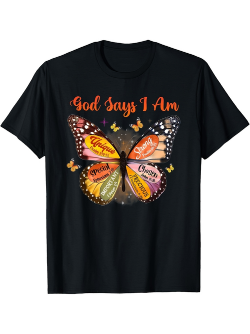 Men's Graphic T-Shirt God Says I Am Artistic Colorful Words Butterfly