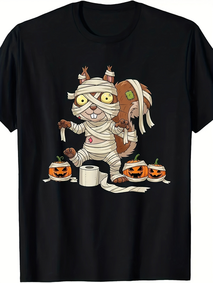 Men's Graphic T-Shirt Halloween Pumpkins And Toilet Paper Wrapped Cartoon Squirrel