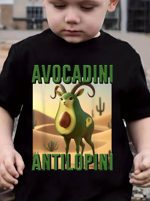 Men's Graphic T-Shirt Avocadini Antilopini Surreal Desert Landscape With Fantasy Avocado Shaped Antelope