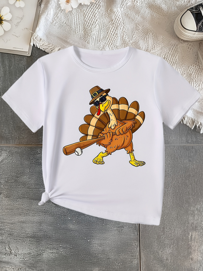 Men's Graphic T-Shirt Cartoon Turkey Wearing Sunglasses And Hat With Baseball Bat Turkey