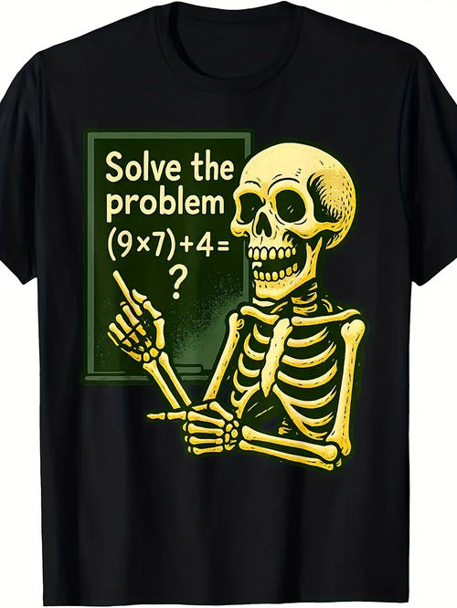 Men's Graphic T-Shirt Solve The Problem Yellow Skeleton Pointing At Math Equation