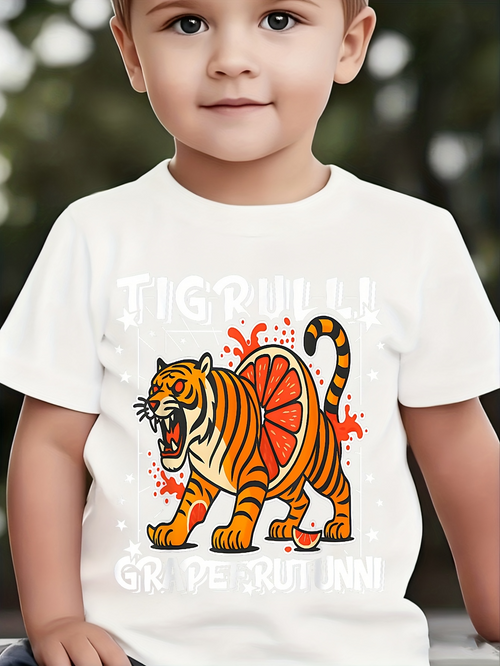 Men's Graphic T-Shirt JIGRUUU GRIPEFRUTUNNI With Blood Splashed Tiger And Citrus Patterned Body Tiger
