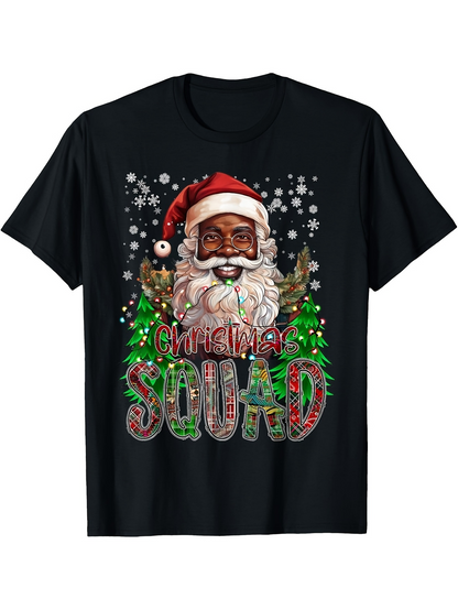 Men's Graphic T-Shirt Christmas Squad Festive Snowflakes With Santa And Pine Trees