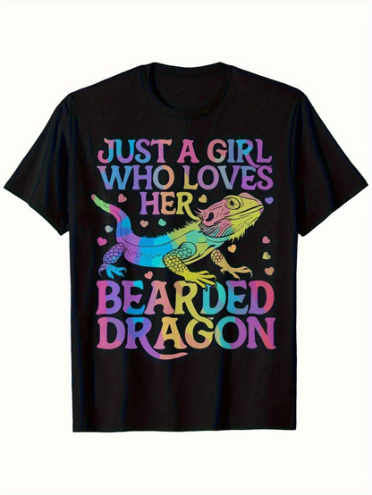 Men's Graphic T-Shirt Just A Girl Who Loves Her Colorful Bearded Dragon Among Floating Hearts Lizard