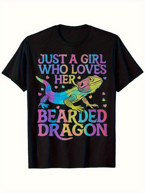Men's Graphic T-Shirt Just A Girl Who Loves Her Colorful Bearded Dragon Among Floating Hearts Lizard