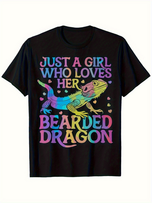 Men's Graphic T-Shirt Just A Girl Who Loves Her Colorful Bearded Dragon Among Floating Hearts Lizard