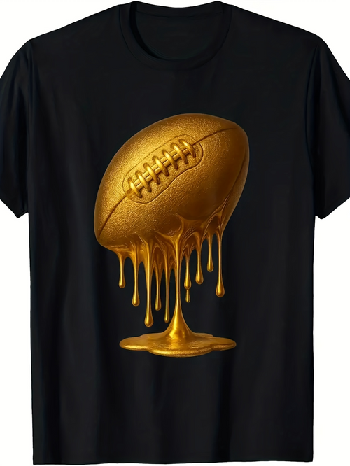 Men's Graphic T-Shirt Golden Liquid Melting With Dripping Effect Shiny Football