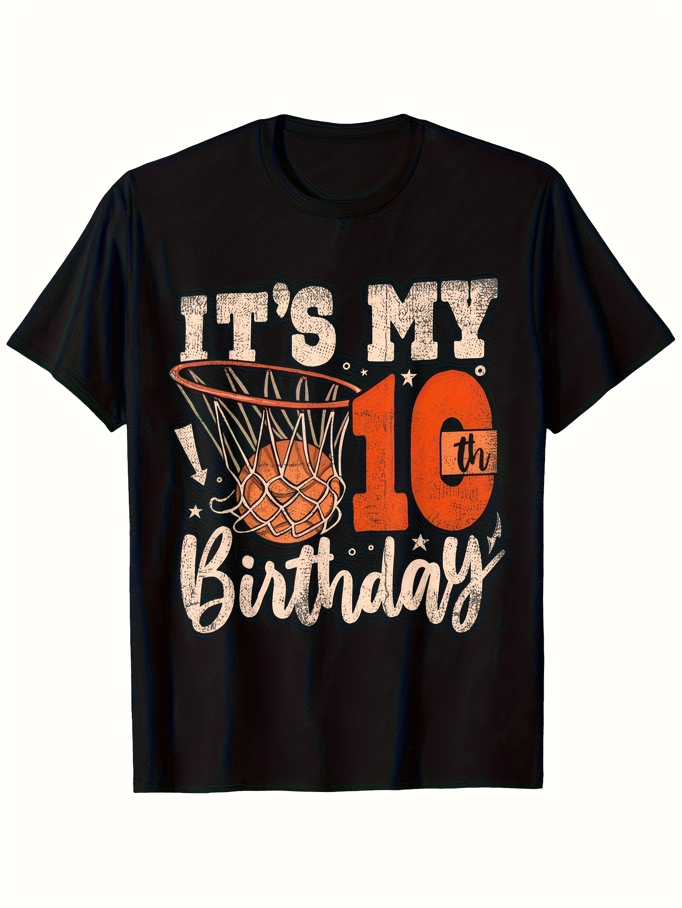 Men's Graphic T-Shirt Its My 10 Birthday Basketball Net With Flying Hoop And Ball Design