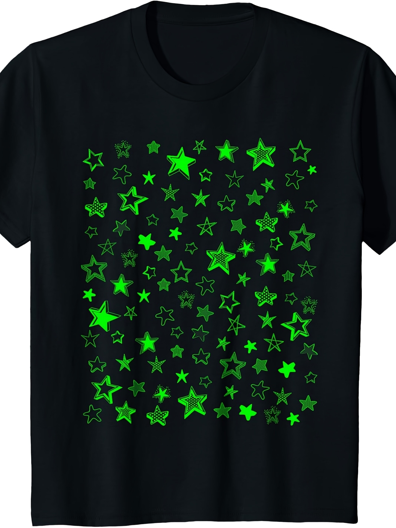 Men's Graphic T-Shirt Glowing Neon Green Clusters Of Stars Decorating The Night Sky Star