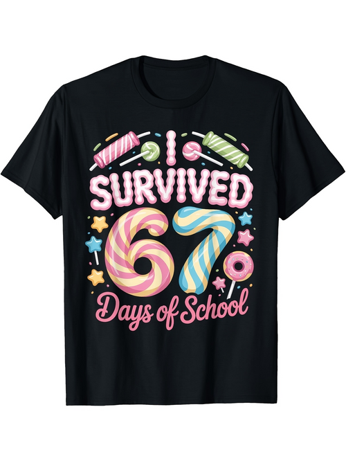 Men's Graphic T-Shirt I Survived 67 Days Of School With Colorful Sweets Among Candy Sprinkles