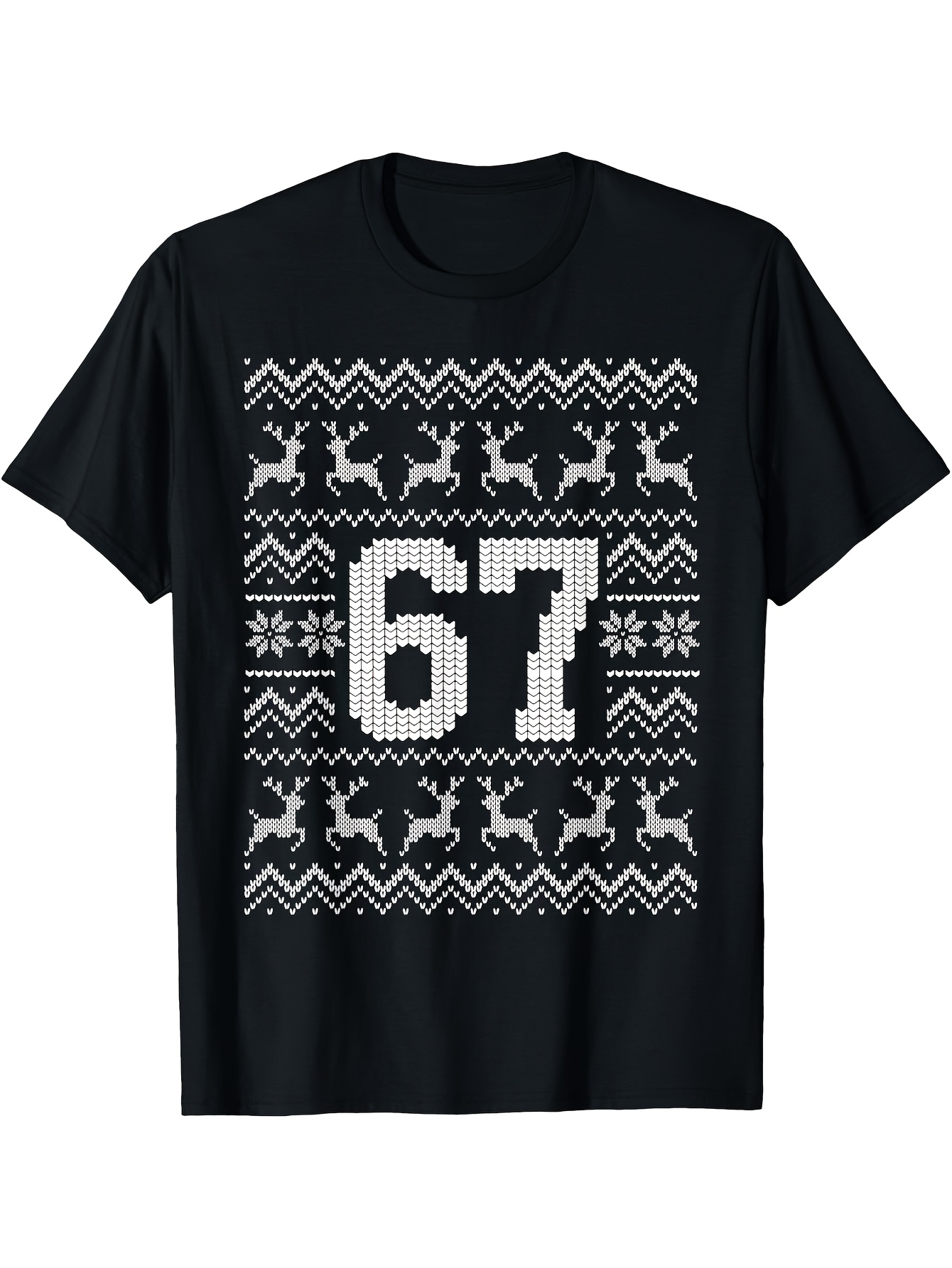 Men's Graphic T-Shirt Nordic Knitted Pattern With Snowflakes Reindeer And Geometric Shapes Number