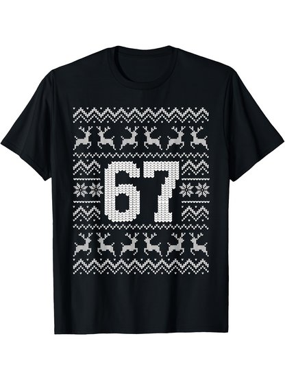 Men's Graphic T-Shirt Nordic Knitted Pattern With Snowflakes Reindeer And Geometric Shapes Number