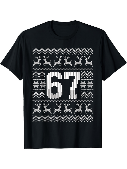 Men's Graphic T-Shirt Nordic Knitted Pattern With Snowflakes Reindeer And Geometric Shapes Number