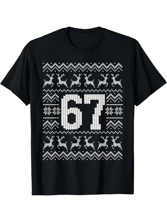 Men's Graphic T-Shirt Nordic Knitted Pattern With Snowflakes Reindeer And Geometric Shapes Number
