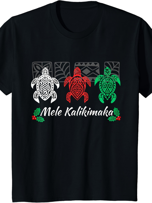 Men's Graphic T-Shirt Mele Kalikimaka Island Turtles In Festive Holiday Patterns With Hibiscus Leaves Sea Turtle
