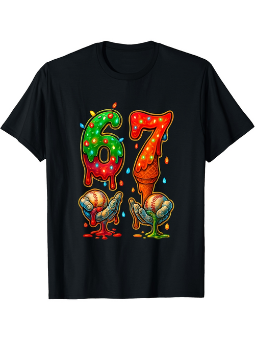 Men's Graphic T-Shirt Colorful Melting Paint With Dripping Numbers And Cartoon Snails