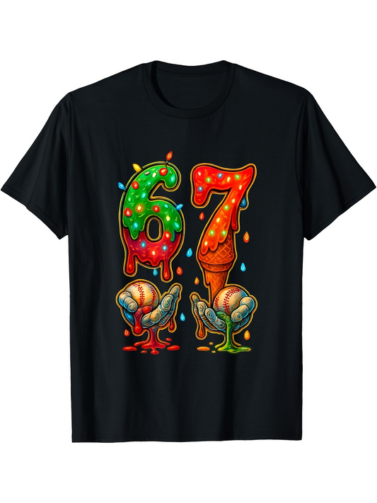 Men's Graphic T-Shirt Colorful Melting Paint With Dripping Numbers And Cartoon Snails