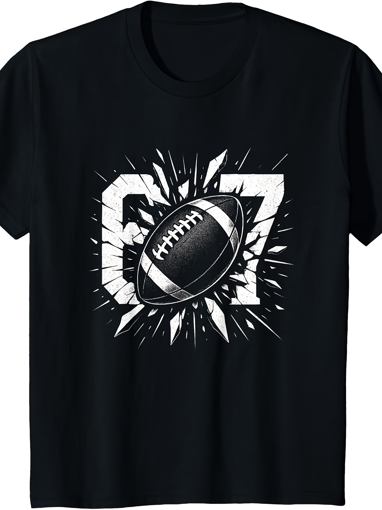 Men's Graphic T-Shirt Broken Number Sixty Seven With Flying Football Graphic