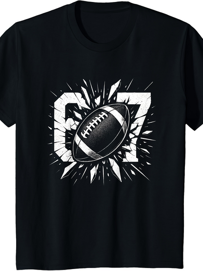 Men's Graphic T-Shirt Broken Number Sixty Seven With Flying Football Graphic