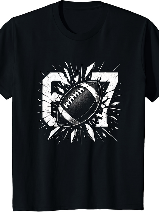 Men's Graphic T-Shirt Broken Number Sixty Seven With Flying Football Graphic
