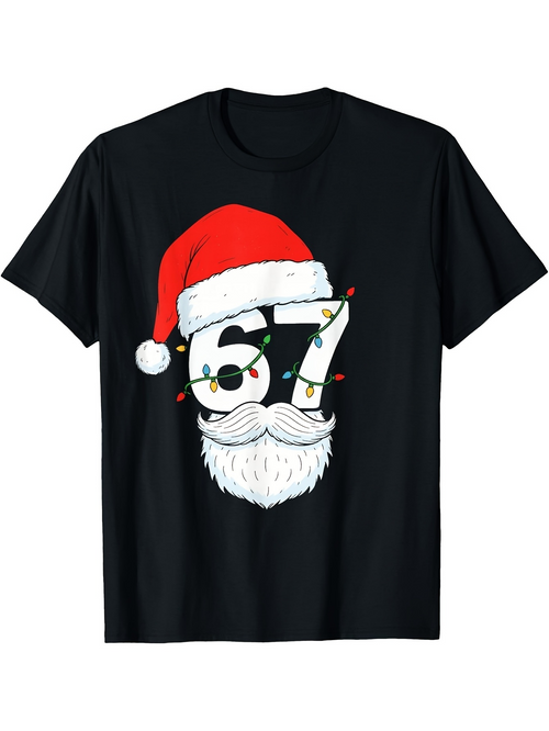 Men's Graphic T-Shirt Festive Christmas Santa Beard With Holiday Lights And Bold Number