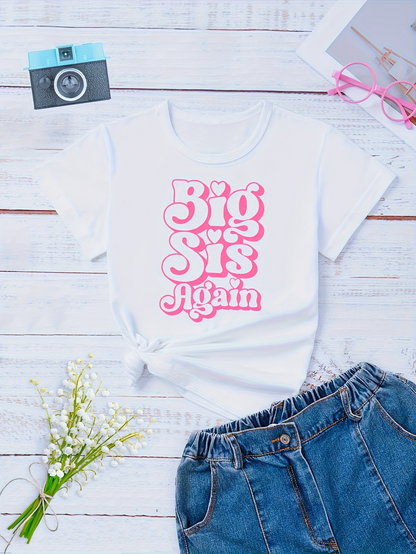 Men's Graphic T-Shirt Big Sis Again Retro Pink Bubble Typography White Tee