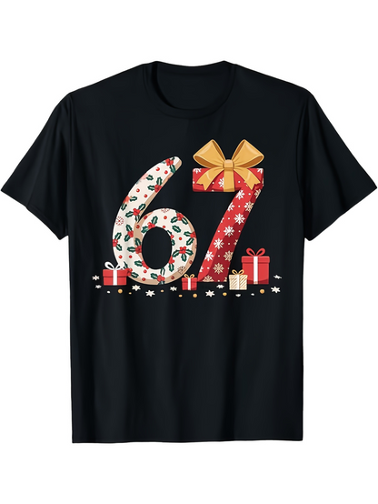 Men's Graphic T-Shirt Christmas Gifts And Holly Patterned Six Seven Number