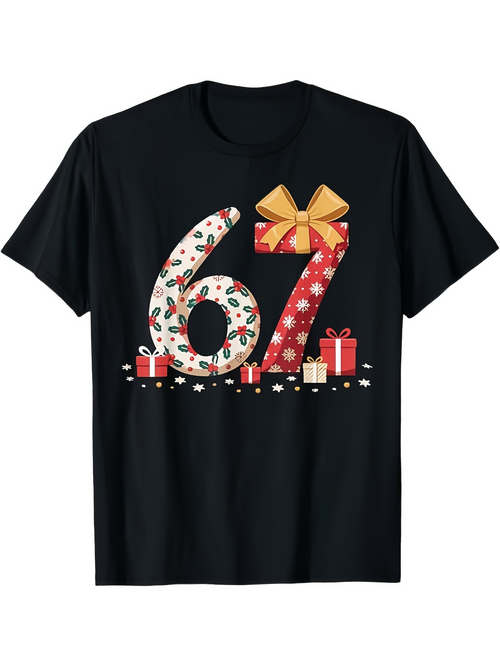 Men's Graphic T-Shirt Christmas Gifts And Holly Patterned Six Seven Number
