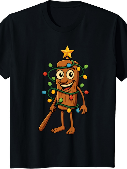 Men's Graphic T-Shirt Festive Cartoon Character Wrapped In Colorful Holiday Lights Bat