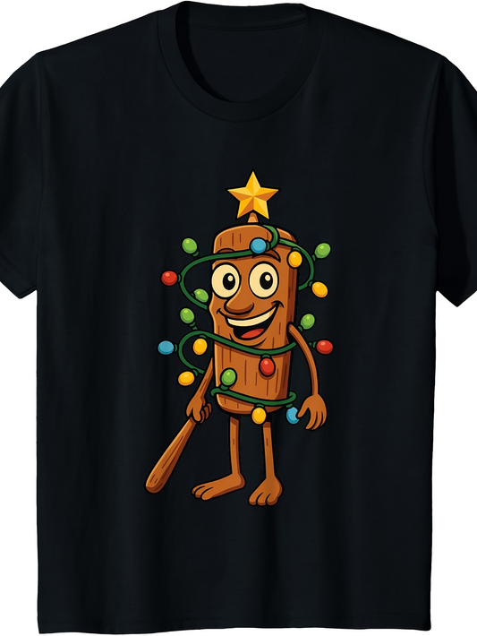 Men's Graphic T-Shirt Festive Cartoon Character Wrapped In Colorful Holiday Lights Bat