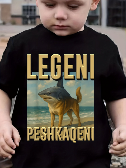 Men's Graphic T-Shirt Surreal Beach Scene With Shark Head And Dog Body