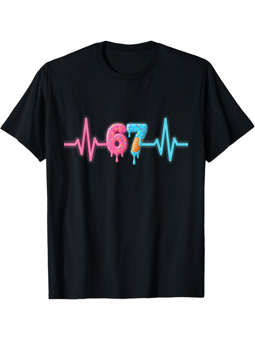 Men's Graphic T-Shirt Dripping Neon Numbers With Colorful Pulse Heartbeat Graphic Number