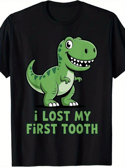 Men's Graphic T-Shirt I Lost My First Tooth Happy Dinosaur Standing On Green Grass