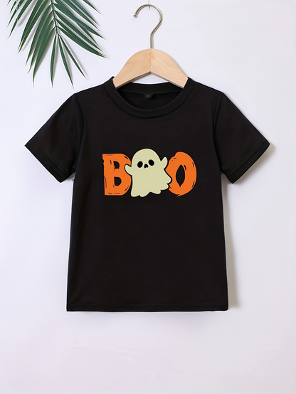 Men's Graphic T-Shirt Boo Orange Lettering And Cute Halloween Ghost Design