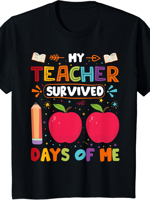 Men's Graphic T-Shirt My Teacher Survived Colorful Pencils And Red Apples School T Shirt