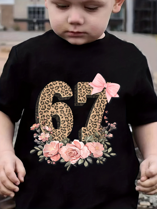 Men's Graphic T-Shirt Leopard Print Number With Pink Bow Surrounded By Roses