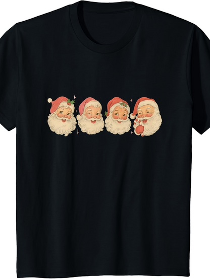 Men's Graphic T-Shirt Vintage Christmas With Cheerful Hand Drawn Laughing Santa Claus Heads
