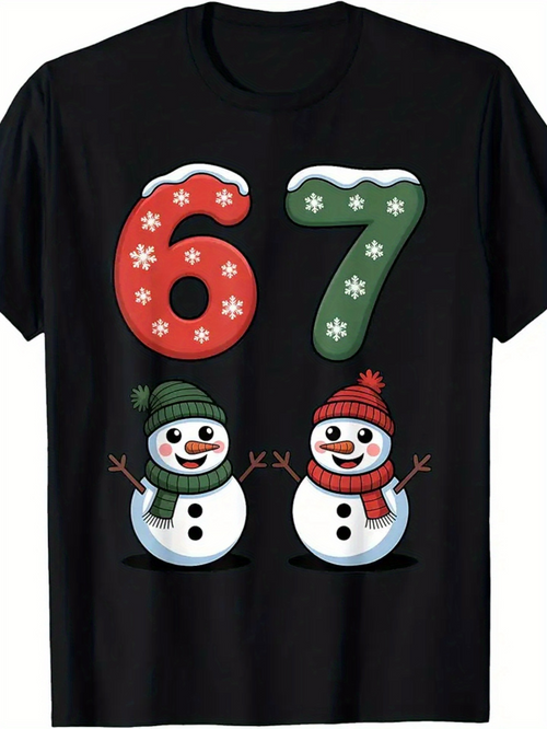 Men's Graphic T-Shirt Playful Cartoon Snowmen With Festive Decorative Numbers Surrounded By Winter Holiday Magic Snowman