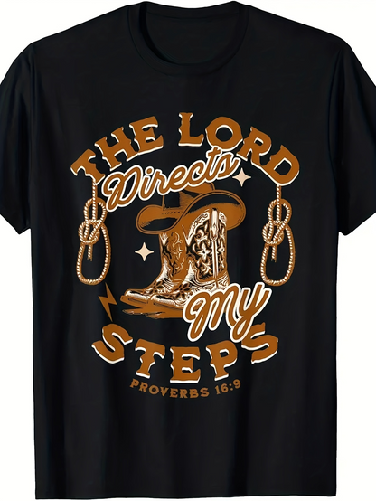 Men's Graphic T-Shirt The Lord Directs My Steps With Rope Stars And Cowboy Boots