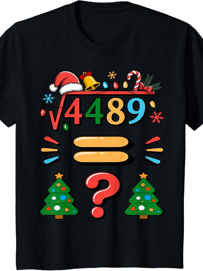 Men's Graphic T-Shirt Colorful Christmas Puzzle With Santa Hat Festive Trees And Holiday Lights Question Mark