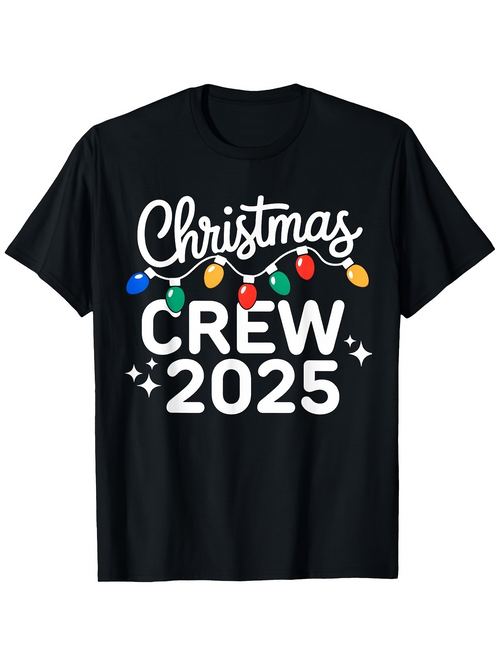 Men's Graphic T-Shirt Christmas Crew 2025 Festive Colorful String Lights And Sparkling Accents T Shirt