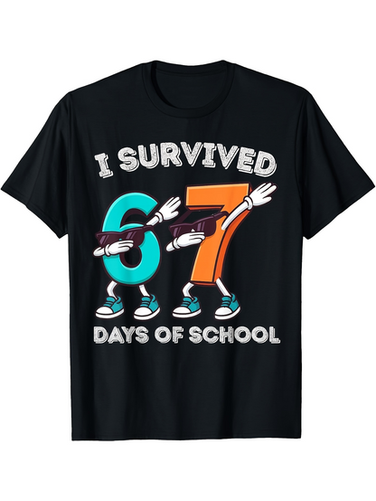 Men's Graphic T-Shirt I Survived 67 Days Of Fun Cartoon Dab School