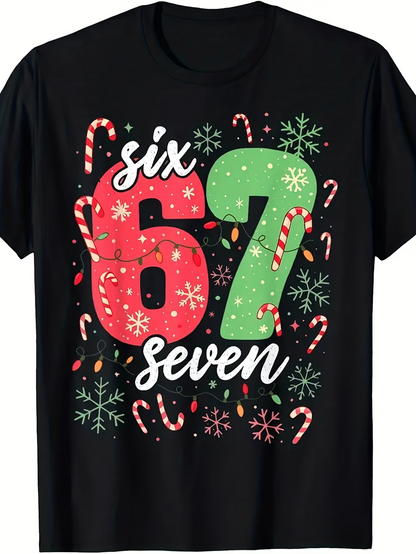 Men's Graphic T-Shirt Six Seven Colorful Candy Canes With Festive Holiday Christmas Pattern Snowflakes Shirt