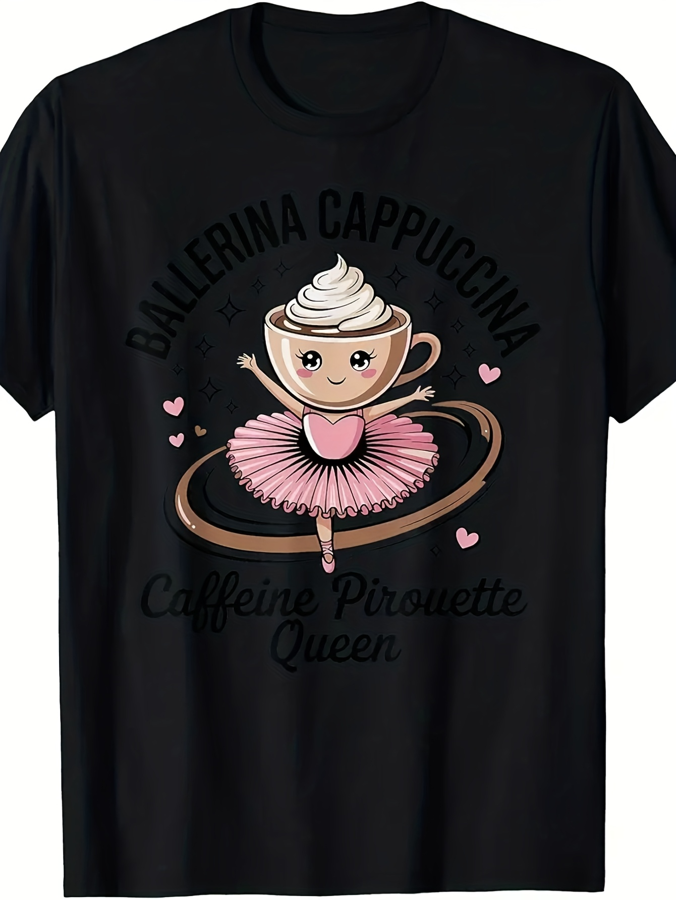 Men's Graphic T-Shirt Ballerina Cappuccina Dancing In Pink Tutu With Whipped Cream Heart Accents Cup