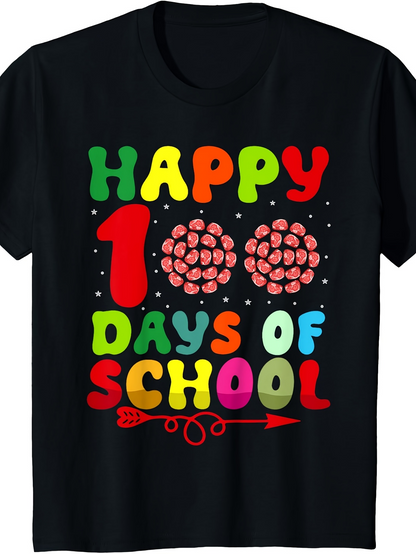 Men's Graphic T-Shirt Happy 100 Days Of School With Playful Colorful Lettering And Dotted Accents